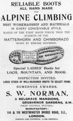 Advertisement for S. W. Norman Alpine Climbing Boots, illustration from 'Whymper's Guides Advertiser', 1911 (letterpress and engraving) | Obraz na stenu