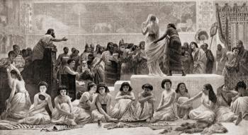 The sale of female slaves in Babylon in the 18th century BC. From Hutchinson's History of the Nations, published 1915. | Obraz na stenu