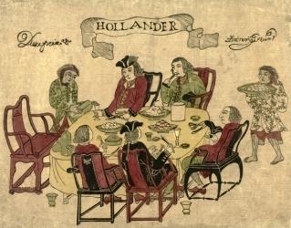 Dutch VOC employees being served a meal by Javanese servants at Deshima, 1790-1810 (colour woodblock print) | Obraz na stenu