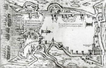 Map illustrating La Rochelle occupied by the Huguenots (engraving) (b/w photo) | Obraz na stenu