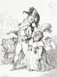 The Successful Fortune Hunter, Or Captain Shelalee leading Miss Marrowfat to the temple of hymen, after Thomas Rowlandson, 1802. From Illustrierte Sittengeschichte vom Mittelalter bis zur Gegenwart by Eduard Fuchs, published 1909. | Obraz na stenu