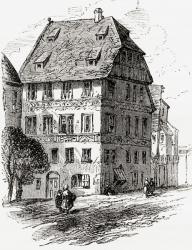 Albrecht Dürer's house, Nuremberg, Bavaria, Germany in the 19th century. From Pictures from the German Fatherland published c.1880. | Obraz na stenu