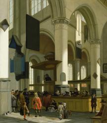 Interior of the Oude Kerk, Delft, with a preacher (oil on canvas) | Obraz na stenu