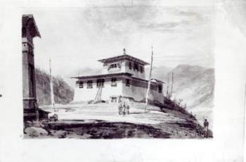 The Residence of Lam Glassa-too, watercolour by Samuel Davies after an engraving (w/c on paper) (b/w photo) | Obraz na stenu