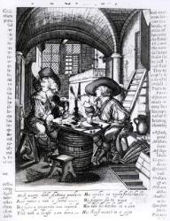 Two Young Noblemen Smoking, A Pro-Smoking Illustration from the Reign of James I (1566-1625) (engraving) (b/w photo) | Obraz na stenu