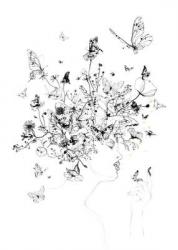 Girl with butterflies, 2013, black ink, pencil, | Obraz na stenu