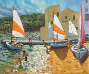Launching boats,Calella de Palafrugell,Spain,(oil on canvas) | Obraz na stenu