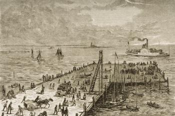 The wharf at Nantucket Island, Massachusetts in the 1870s, c.1880 (litho) | Obraz na stenu