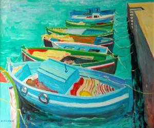 Blue Boats, 2003 (oil on board) | Obraz na stenu