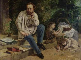 Pierre Joseph Proudhon (1809-65) and his children in 1853, 1865 (oil on canvas) (see 99577 for detail) | Obraz na stenu