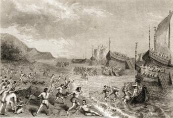 The Romans landing on the Island of Mallorca in 123 BC (engraving) | Obraz na stenu