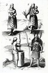 Illustrations of Algonquin dress, engraving from Voyages of Sieur de Champlain by Samuel de Champlain (ca 1574-1635), 17th century (engraving) | Obraz na stenu