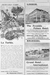 Advertisements for La Turbie Restaurant, The Avenida Palace Hotel and the Grand Hotel International, from Page 59 of 'The Continental Traveller' (newsprint) (b/w photo) | Obraz na stenu