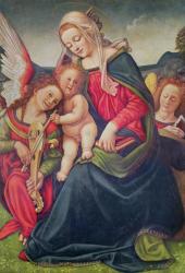 Virgin and Child and angel musicians (oil on wood) | Obraz na stenu