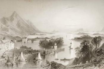 Clew Bay seen from Westport, County Mayo, from 'Scenery and Antiquities of Ireland' by George Virtue, 1860s (engraving) | Obraz na stenu