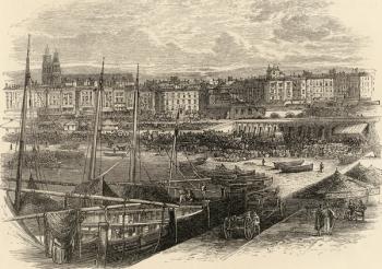The Port of Barcelona, Spain, from 'Spanish Pictures' by Reverend Samuel Manning, published in 1870 (engraving) | Obraz na stenu