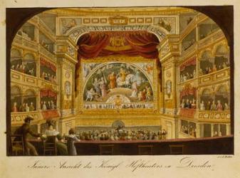 The interior of the royal theatre at Dresden, c.1845 (hand coloured engraving) | Obraz na stenu