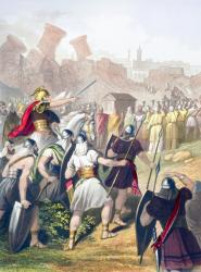 Joshua at the head of the Israelite army in front of the walls of Jericho (colour litho) | Obraz na stenu