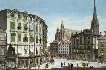 Stock-im-Eisen-Platz, with St. Stephan's Cathedral in the background, engraved by the artist, 1779 (engraving) | Obraz na stenu