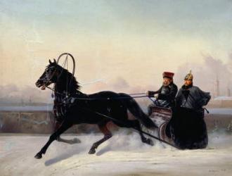 Emperor Nicholas I (1796-1855) Driving in a Sleigh (oil on canvas) | Obraz na stenu