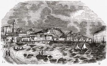 City and Port of Malaga, Spain, mid 1800s (engraving) | Obraz na stenu
