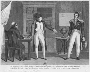 Sir Hudson Lowe comming in the study of Napoleon I (1769-1821) on the island of St. Helena without announcing himself (engraving) (b/w photo) | Obraz na stenu