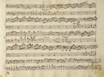 Manuscript page from the score of Opus V, 'Sonata for violin, violone, and harpsichord' | Obraz na stenu