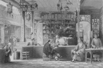 Cap Vendor's Shop, Canton, from 'China in a Series of Views' by George Newenham Wright, 1843 (engraving) | Obraz na stenu