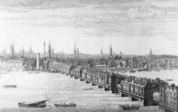 West Front of London Bridge, 1749 (engraving) (b/w photo) | Obraz na stenu