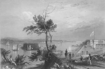 The Narrows from Fort Hamilton (engraving) (b/w photo) | Obraz na stenu