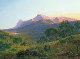 Aborigines by a Fire before Mount William as seen from Mount Dryden in the Grampians, Victoria, 1892 (oil) | Obraz na stenu