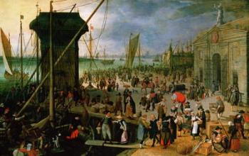 A View of Antwerp harbour with the Kraanenhoofd and the Werf Gate, 1608 (oil on panel) | Obraz na stenu