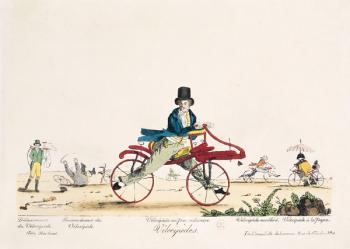 Velocipedes (coloured engraving) | Obraz na stenu