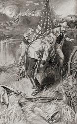 The death of Emerson Hamilton Liscum at the Battle of Tientsin, China, during the Boxer Rebellion. 1841 1900. Colonel Emerson Hamilton Liscum, 1841  1900. U.S. Army officer. From The History of Our Country, published 1900. | Obraz na stenu