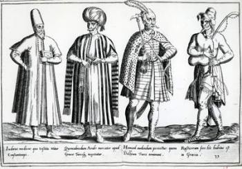 Variations of dress in the Eastern Mediterranean area (engraving) (b/w photo) | Obraz na stenu