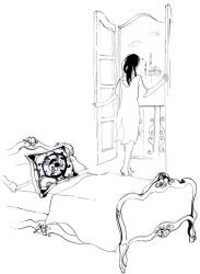girl in hotel, 2013, (black tush, watercolour ) | Obraz na stenu