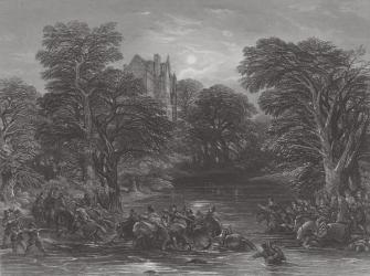 The Scots pursued after the Battle of Preston, engraved by J.C. Varrall, 1844 (engraving) (b/w photo) | Obraz na stenu