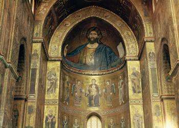 (TtoB) Christ Pantocrator; Virgin and Child with Angels and Apostles, from the main apse, 12th-13th century (mosaic) | Obraz na stenu