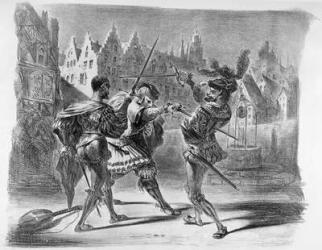 Duel between Faust and Valentine, from Goethe's Faust, after 1828, (illustration), (b/w photo of lithograph) | Obraz na stenu