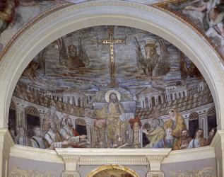 Christ Enthroned surrounded by the Apostles and Saints Pudentiana and Praxedis, in the Apse (mosaic) | Obraz na stenu