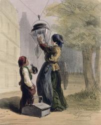 The Lamplighter, from 'Les Femmes de Paris', 1841-42 (colour litho) | Obraz na stenu