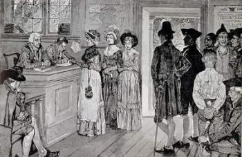 Women at the Polls in New Jersey, illustration from 'Women at the Polls in New Jersey in the Good Old Times', pub. in in 'Harper's Weekly', 1880 (litho) | Obraz na stenu