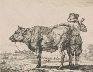 Man standing with bull (etching) | Obraz na stenu