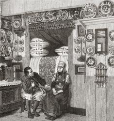 Interior of a typical wooden house on the island of Marken, the Netherlands in the 19th century. From Pictures From Holland by Richard Lovett, published 1887. | Obraz na stenu