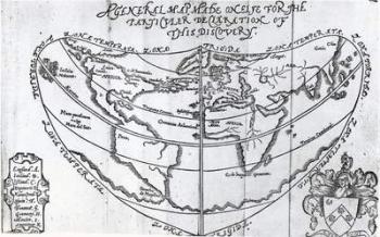 A General Map, from 'A Discourse of a Discovery for a New Passage to Cataia' written by Humphrey Gilbert (c.1539-83) (engraving) (b/w photo) | Obraz na stenu