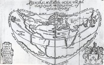 A General Map, from 'A Discourse of a Discovery for a New Passage to Cataia' written by Humphrey Gilbert (c.1539-83) (engraving) (b/w photo) | Obraz na stenu