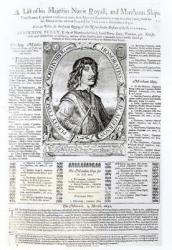 Portrait of Algernon Percy, tenth Earl of Northumberland (1602-68) accompanied by a list of his Majesty's Royal Navy, 1642 (engraving) (b/w photo) | Obraz na stenu