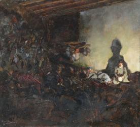 The Billet, left-hand panel of the triptych 'Remembering the Dead', c.1918 (oil on canvas) (see also 173012) | Obraz na stenu