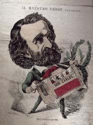 'Il Maestro Verdi', caricature of the Italian composer Giuseppe Verdi (1813-1901) dressed as an organ grinder (engraving) | Obraz na stenu