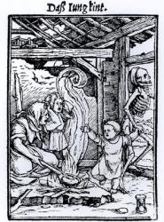 Death Taking a Child, from the 'Dance of Death' series, engraved by Hans Lutzelburger, c.1526-8 (woodcut) (b/w photo) | Obraz na stenu